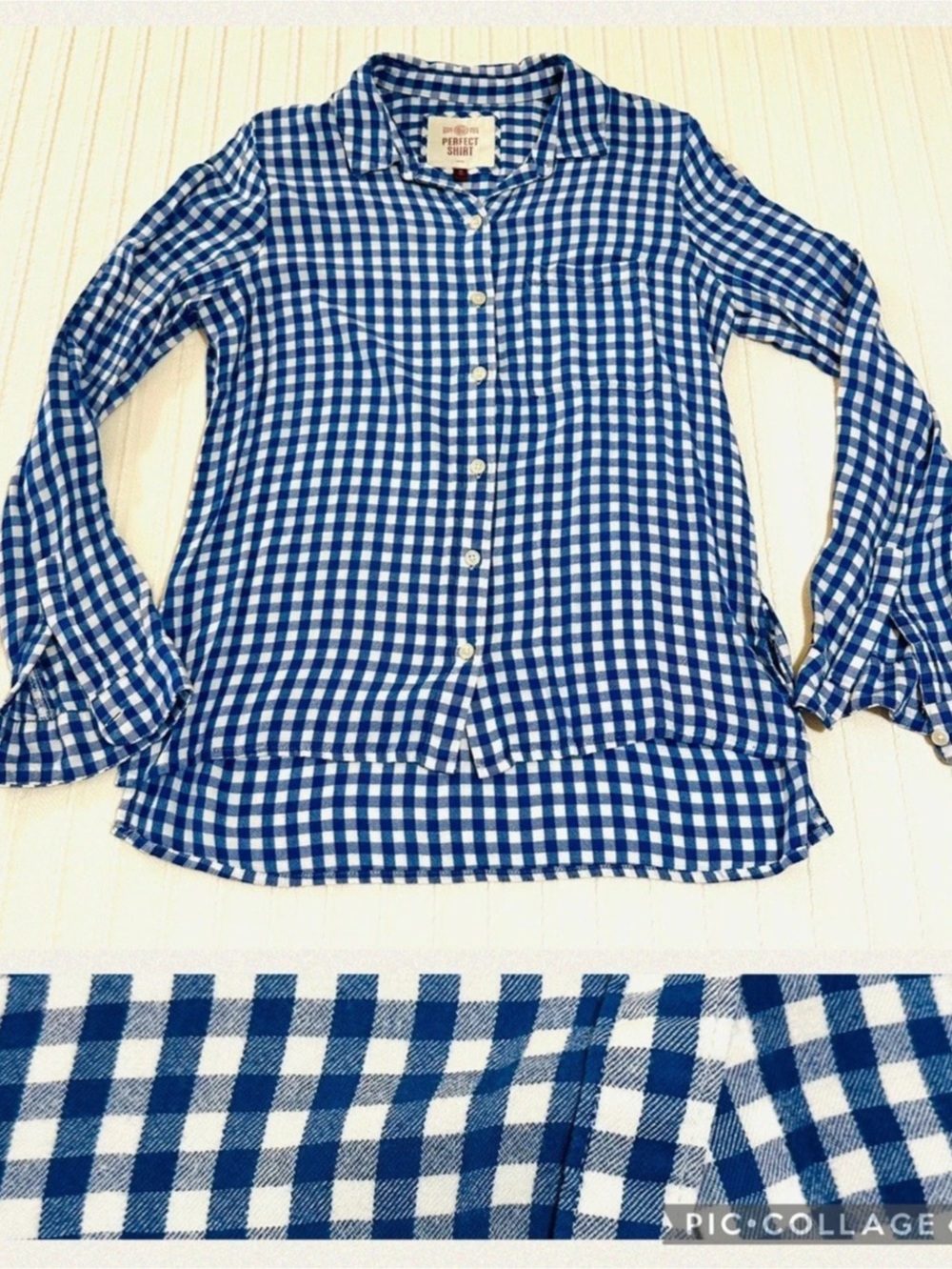 Perfect Shirt Gingham Button Down Shirt in Blue & White Size Medium